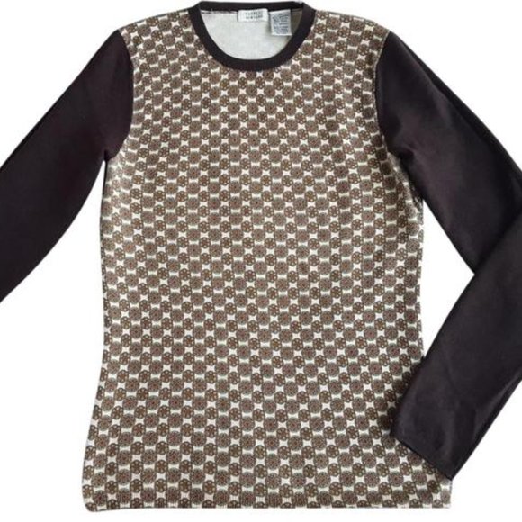 Barneys New York Sweaters - Barneys New York Brown Cashmere/Cotton Multicolor Sweater